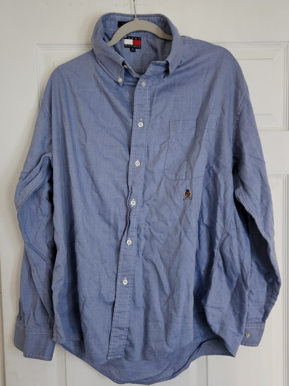 Tommy Hilfiger Mens XL Blue Striped Button Down Long Sleeve Crest Shirt